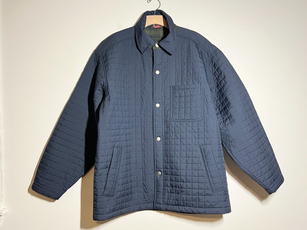 Woolrich Men's EUC Navy Blue Quilted Wool Lined Snap Front Shirt Jacket L